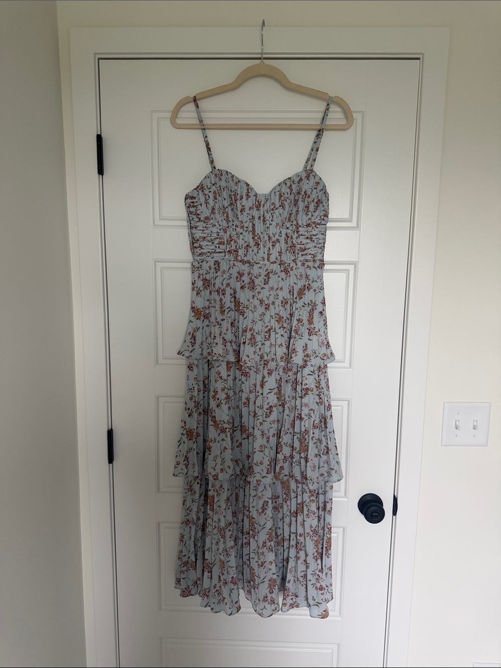 Lulu's Light Blue Floral Tiered Midi Dress